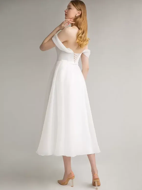 Short Wedding Dress Jewel Neck Sleeveless A-Line Tea-Length Bridal Dresses