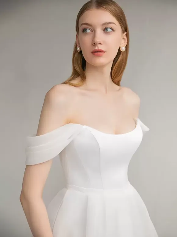 Short Wedding Dress Jewel Neck Sleeveless A-Line Tea-Length Bridal Dresses