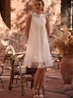 Short Wedding Dress Knee-Length Jewel Neck Sleeveless A-Line Natural Waist Chiffon Bridal Dresses