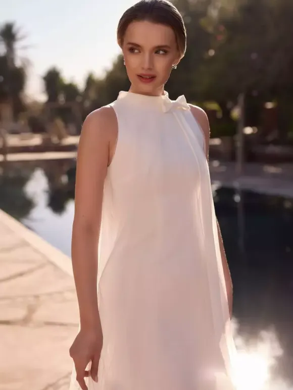Short Wedding Dress Knee-Length Jewel Neck Sleeveless A-Line Natural Waist Chiffon Bridal Dresses