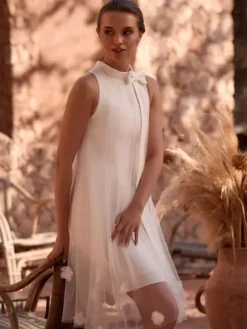 Short Wedding Dress Knee-Length Jewel Neck Sleeveless A-Line Natural Waist Chiffon Bridal Dresses