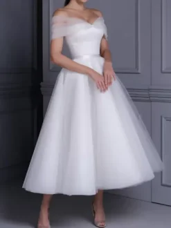 Short Wedding Dress Sweetheart Neck Sleeveless A-Line Tea-Length Bridal Dresses