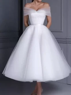 Short Wedding Dress Sweetheart Neck Sleeveless A-Line Tea-Length Bridal Dresses