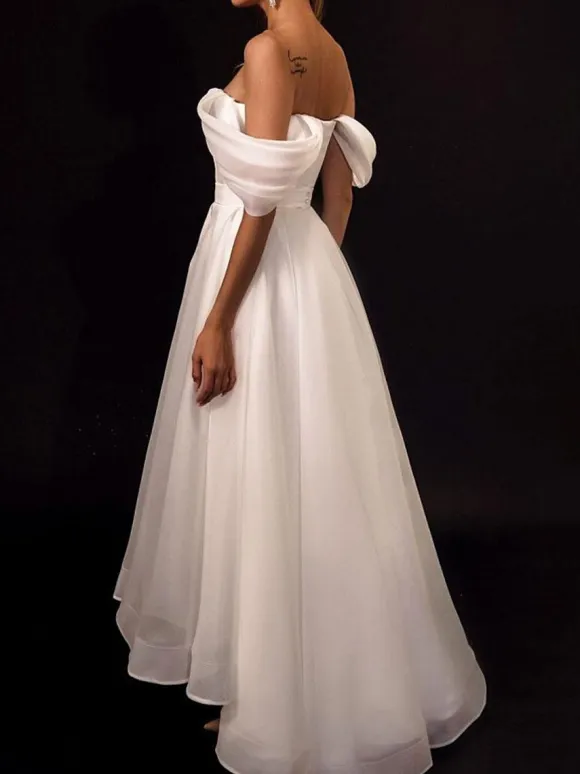 Short Wedding Dress Tea-Length Strapless Short Sleeves A-Line Organza Bridal Dress Free Customization