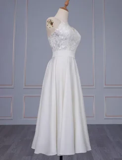 Short Wedding Dress V Neck Sleeveless A Line Tea Length Straps Bridal Gowns
