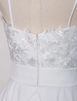 Short Wedding Dress V Neck Sleeveless A Line Tea Length Straps Bridal Gowns