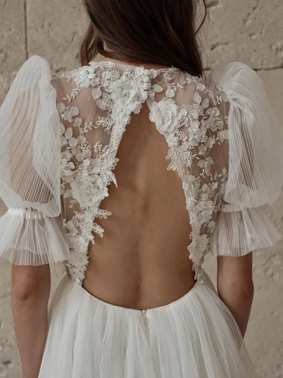 Short Wedding Dresses 2026 Jewel Neck Short Sleeves A-Line Short Bridal Dress Free Customization