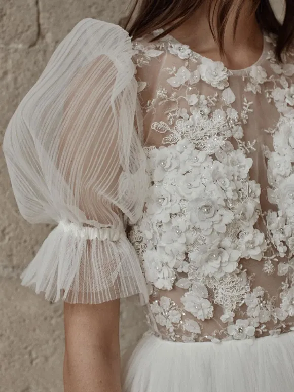 Short Wedding Dresses 2026 Jewel Neck Short Sleeves A-Line Short Bridal Dress Free Customization