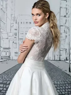 Short Wedding Dresses 2026 V-Neck Short Sleeves A-Line Tea-Length Bridal Dresses Free Customization