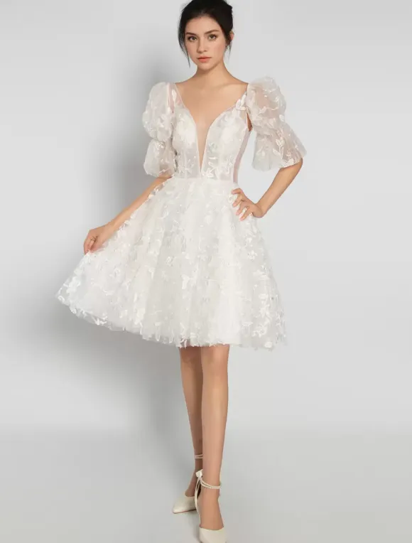 Short Wedding Dresses 2026 V-Neck Sleeveless A-Line Bridal Dress Free Customization
