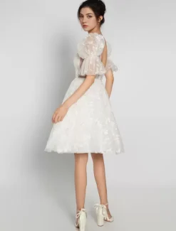 Short Wedding Dresses 2026 V-Neck Sleeveless A-Line Bridal Dress Free Customization