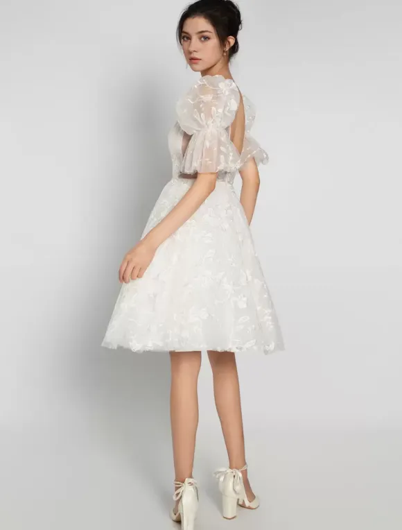 Short Wedding Dresses 2026 V-Neck Sleeveless A-Line Bridal Dress Free Customization