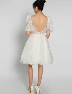 Short Wedding Dresses 2026 V-Neck Sleeveless A-Line Bridal Dress Free Customization