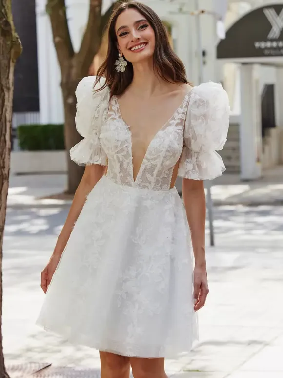 Short Wedding Dresses 2026 V-Neck Sleeveless A-Line Bridal Dress Free Customization