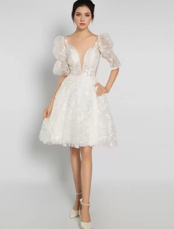 Short Wedding Dresses 2026 V-Neck Sleeveless A-Line Bridal Dress Free Customization