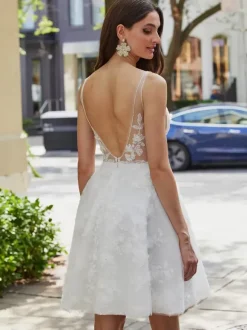 Short Wedding Dresses 2026 V-Neck Sleeveless A-Line Bridal Dress Free Customization
