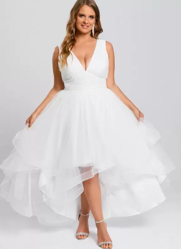 Short Wedding Dresses Ankle-Length V-Neck Sleeveless A-Line Tulle Bridal Gowns