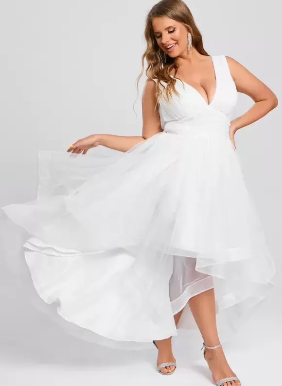 Short Wedding Dresses Ankle-Length V-Neck Sleeveless A-Line Tulle Bridal Gowns