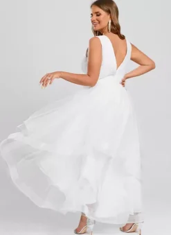 Short Wedding Dresses Ankle-Length V-Neck Sleeveless A-Line Tulle Bridal Gowns