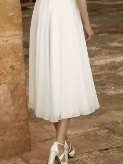 Short Wedding Dresses Jewel Neck Short Sleeves Short Tea-Length Bridal Dresses