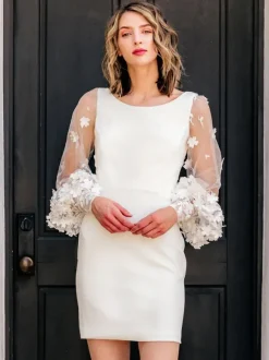 Short Wedding Dresses Jewel Neck Long Sleeves Short Short Bridal Dresses Free Customization
