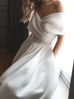 Short Wedding Dresses Off-The-Shoulder Sleeveless A-Line Tea-Length Short Bridal Dress