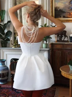 Short Wedding Dresses Short Strapless Sleeveless Princess Silhouette Natural Waist Satin Fabric Bridal Dresses