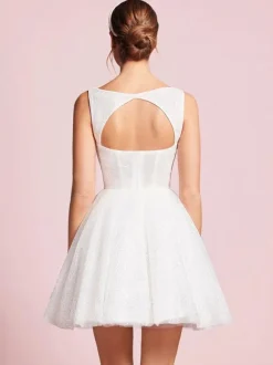 Short Wedding Dresses Square Neck Sleeveless A-Line Short Bridal Dresses