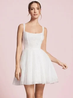 Short Wedding Dresses Square Neck Sleeveless A-Line Short Bridal Dresses