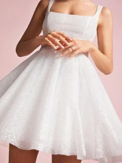 Short Wedding Dresses Square Neck Sleeveless A-Line Short Bridal Dresses
