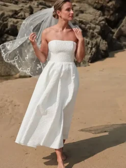 Short Wedding Dresses Strapless Sleeveless A-Line Tea-Length Bridal Dresses