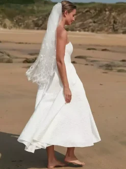Short Wedding Dresses Strapless Sleeveless A-Line Tea-Length Bridal Dresses