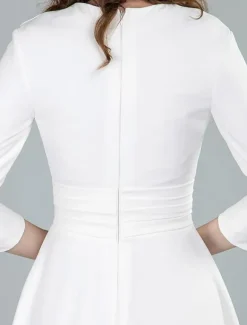 Short Wedding Dresses V Neck 3/4 Length Sleeves A-Line Knee Length Bridal Dress