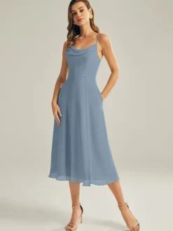 Short Bridesmaid Dress Chiffon Sleeveless Zipper Square Neck Wedding Party Dresses