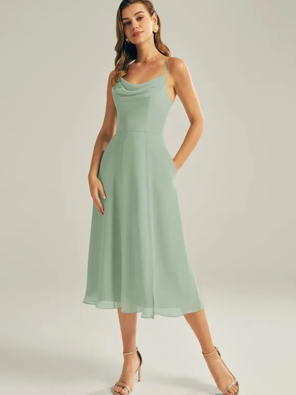 Short Bridesmaid Dress Chiffon Sleeveless Zipper Square Neck Wedding Party Dresses