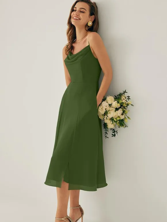 Short Bridesmaid Dress Chiffon Sleeveless Zipper Square Neck Wedding Party Dresses