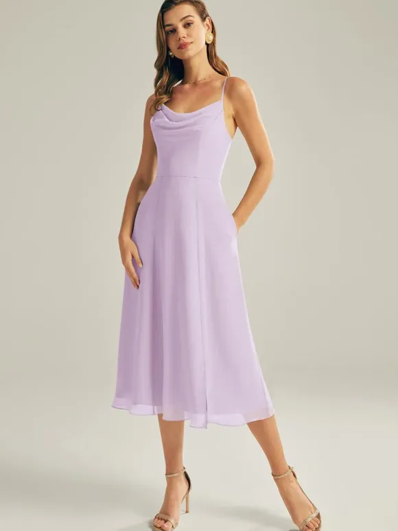 Short Bridesmaid Dress Chiffon Sleeveless Zipper Square Neck Wedding Party Dresses