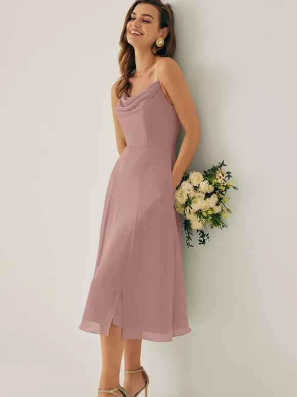 Short Bridesmaid Dress Chiffon Sleeveless Zipper Square Neck Wedding Party Dresses