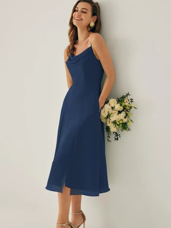 Short Bridesmaid Dress Chiffon Sleeveless Zipper Square Neck Wedding Party Dresses