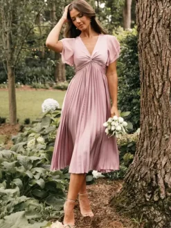 Short Bridesmaid Dress Elastic Silk Like Satin Short Sleeves Zipper V-Neck Wedding Party Dresses