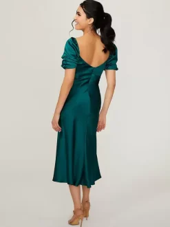 Short Bridesmaid Dress Elastic Silk Like Satin Short Sleeves Backless Sweetheart Neck Wedding Party Dresses