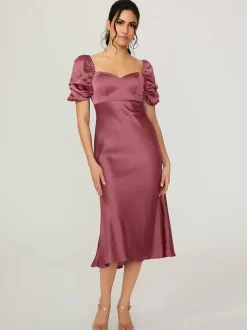 Short Bridesmaid Dress Elastic Silk Like Satin Short Sleeves Backless Sweetheart Neck Wedding Party Dresses