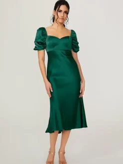 Short Bridesmaid Dress Elastic Silk Like Satin Short Sleeves Backless Sweetheart Neck Wedding Party Dresses