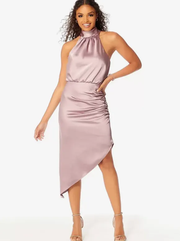 Short Bridesmaid Dress Halter Ruching Asymmetrical Wedding Party Dresses