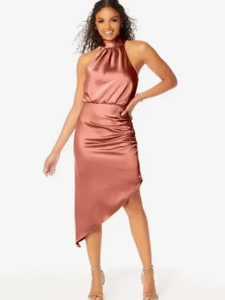 Short Bridesmaid Dress Halter Ruching Asymmetrical Wedding Party Dresses