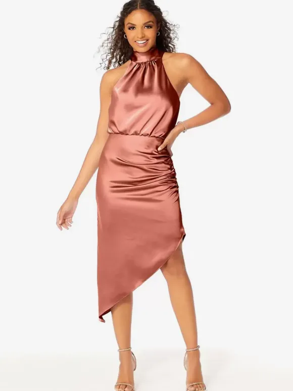 Short Bridesmaid Dress Halter Ruching Asymmetrical Wedding Party Dresses