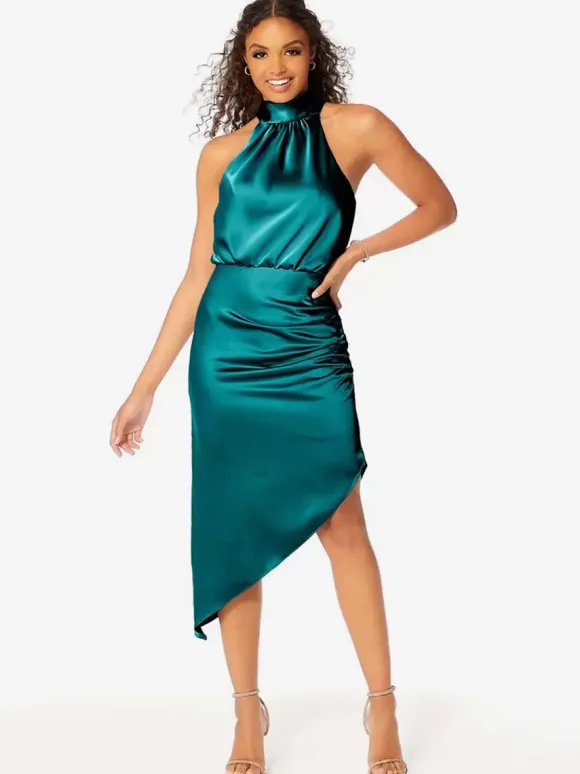 Short Bridesmaid Dress Halter Ruching Asymmetrical Wedding Party Dresses