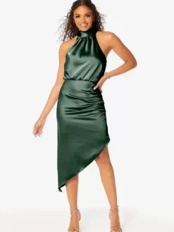 Short Bridesmaid Dress Halter Ruching Asymmetrical Wedding Party Dresses