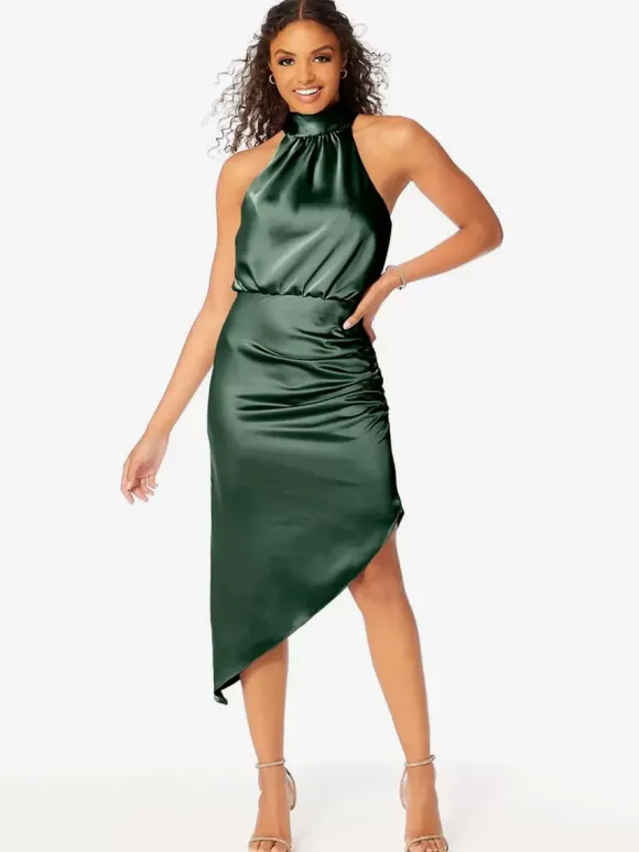 Short Bridesmaid Dress Halter Ruching Asymmetrical Wedding Party Dresses