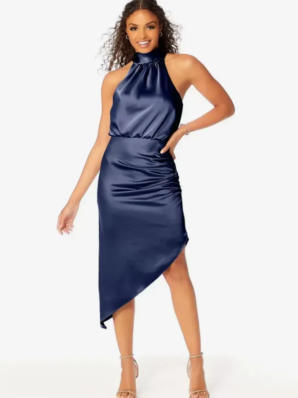 Short Bridesmaid Dress Halter Ruching Asymmetrical Wedding Party Dresses